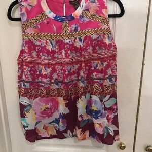 Pink Sleeveless Graphic Blouse with Bib Collar